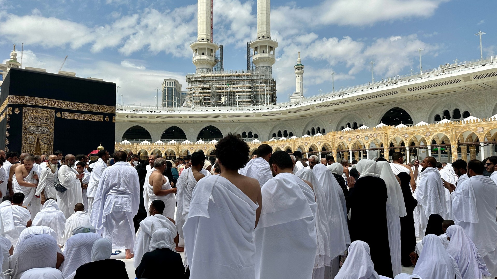 Mecca Saudi Arabia - Al Kaaba in Al Haram mosque - Muslim pilgrims perform  hajj and umrah in Makkah
